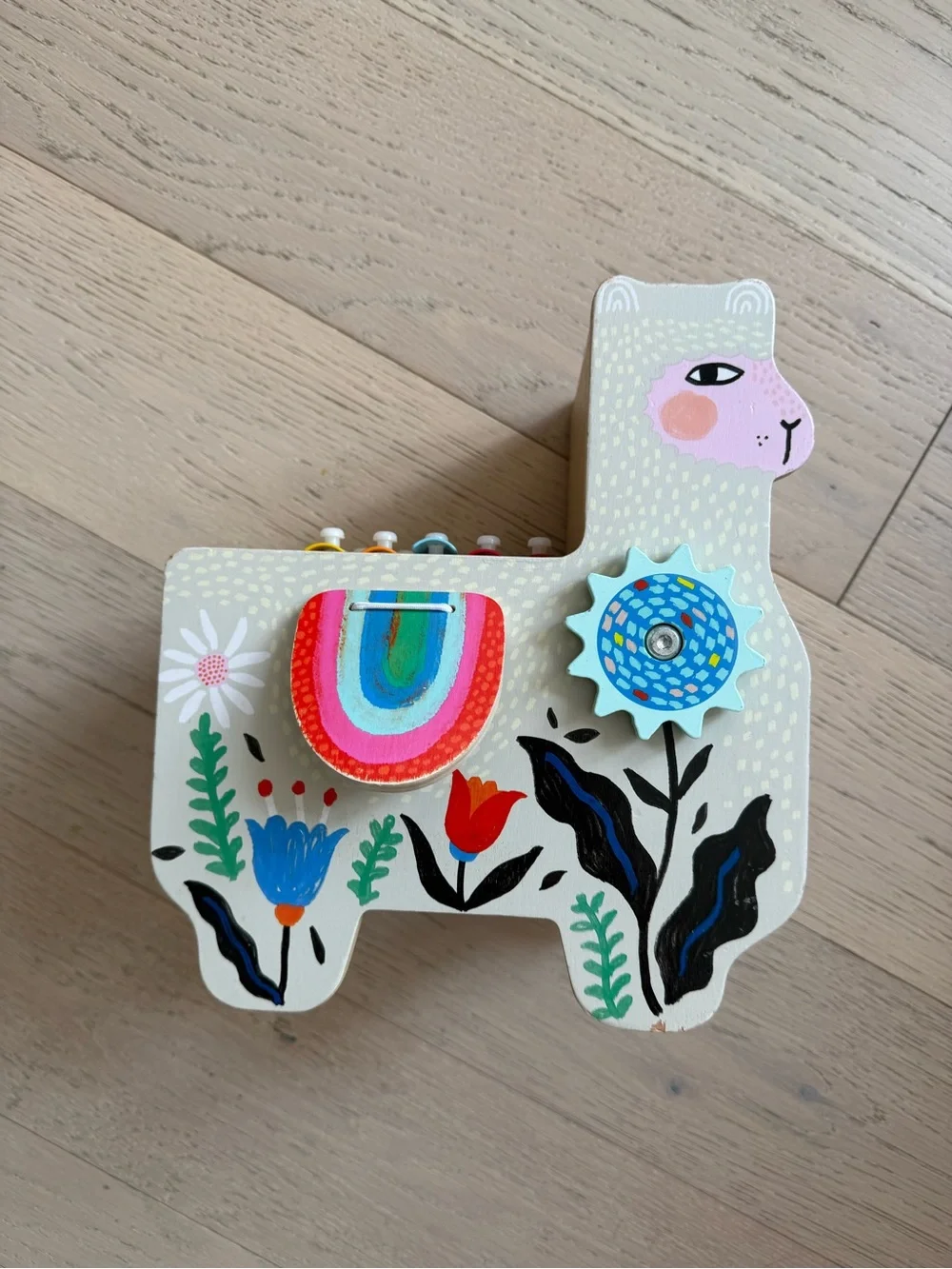 Wooden Llama Toy with Colorful Floral Design